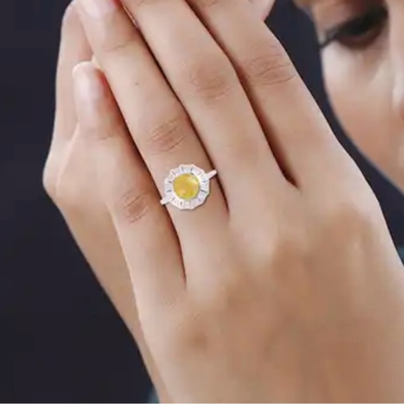 Lustro Stella Yellow and White CZ Halo Ring in Platinum over Sterling Silver - Picture 3 of 8